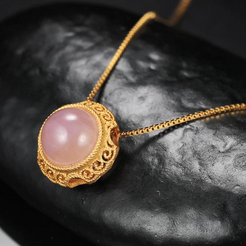S925 Sterling Silver Ancient Gold Necklace Inlaid With Natural Purple Lithium Sunflower High-End Atmospheric Light Luxury Temperament Pendant