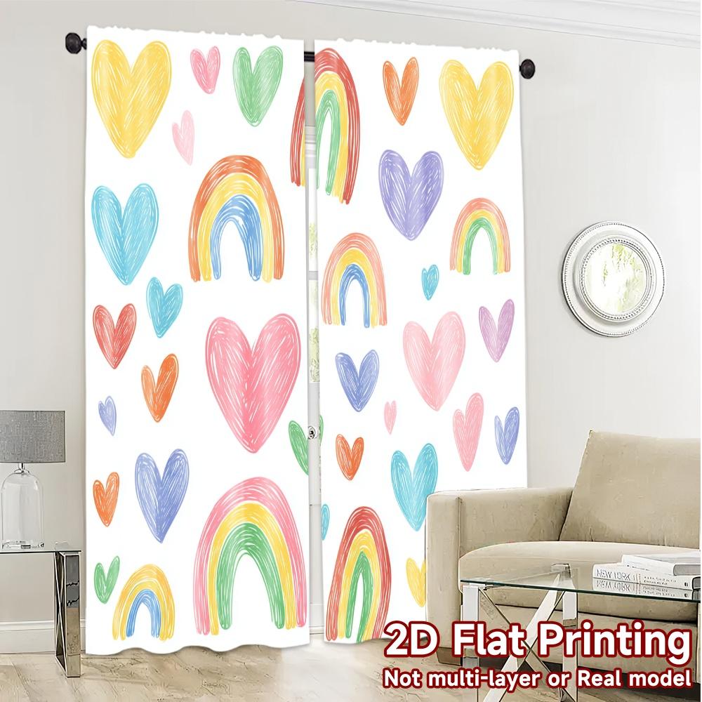 Set Of 2 Flat Printing Jit Curtains Without Rod Colorful Hearts Popular Digital Printed Versatile Fabric Made Polyester