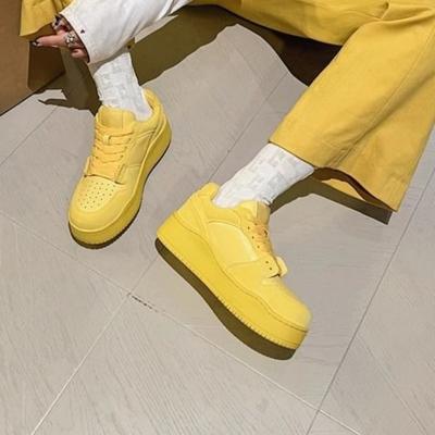 Women Board Shoes Spring Summer 2025 New Thick Bottom Bread Tie Higher Sports Shoes Casual Solid Color Fashion Sneakers