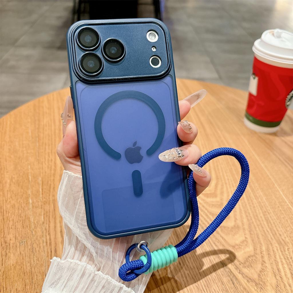 Tempered film with lens with lanyard Magnetic Case For iPhone 17 ProMax 17Pro Air Magsafe Wireless Charge Armor Shockproof Cover