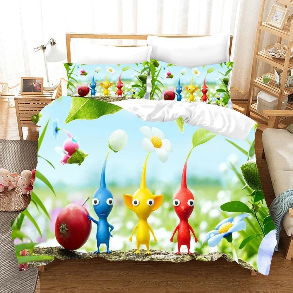 3D-tryckt Anime Pikmin Sängklädesset Påslakan Sovrum Täcke Överdrag Enkelt Twin King Size Quiltöverdrag Hemtextil