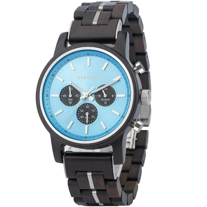 BOBOBIRD Leisure Sports Wood Watch Men's Stainless Steel Back Cover Multifunctional Men's Watch