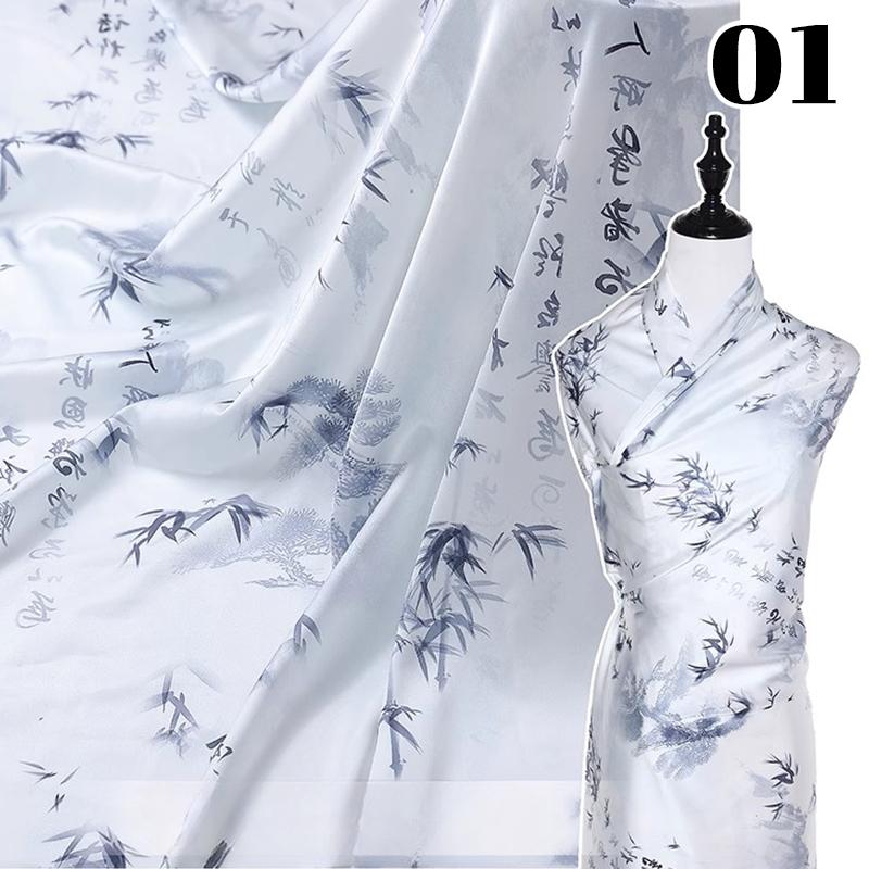 Krajinná hedvábná strečová saténová látka 50x150cm pro tradiční čínské vintage Hanfu Cheongsam dámské oblečení šaty šicí řemesla