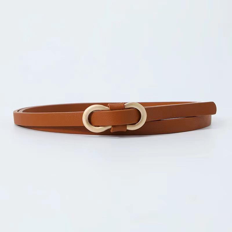Fashionable Skinny Pu Leather Alloy Buckle Thin Waistband Belt Decoration For Jeans Dress