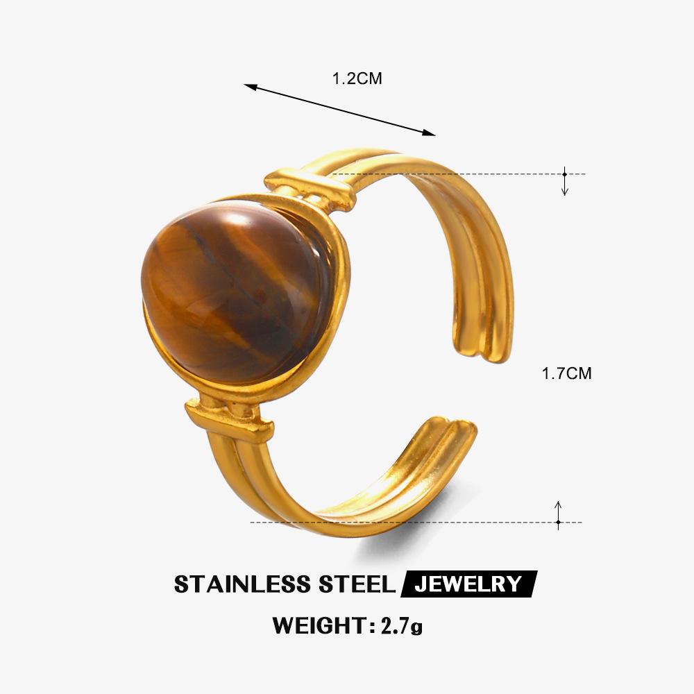 Vintage Stainless Steel Brown Stone Rings for Women Gold Color Geometric Metal Irregular Texture Open Rings Aesthetic Jewelry