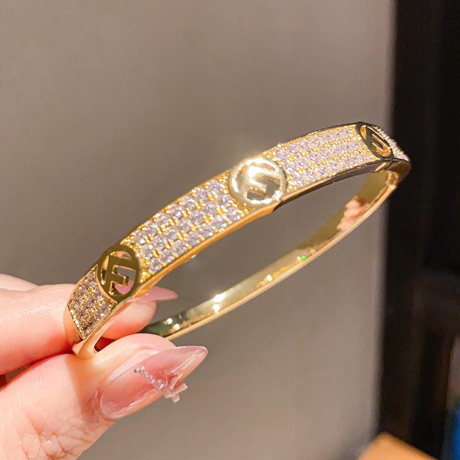 18k Gold Plated Zirconia Hollow Cuff Bracelet For Women Fashion Jewelry