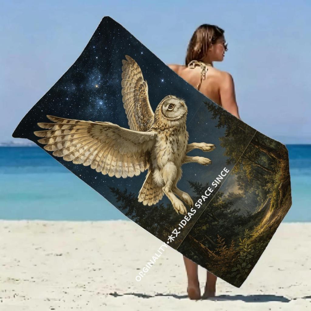Starry Night Flying Owl Beach Towel Patterned Sunscreen And Windproof Suitable For Swimming Pool Camping Travel
