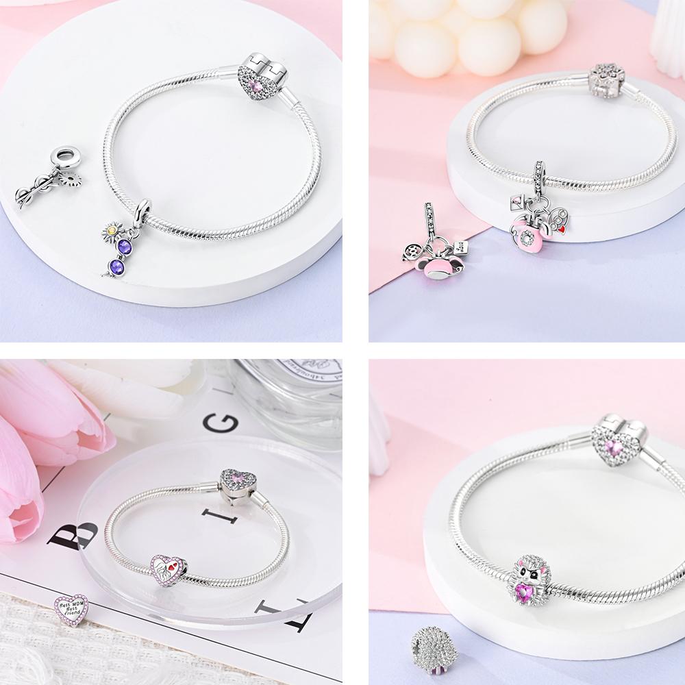 Copper Pink Series Charms Beads Fit Original Bracelet For Women Jewelry Making Gift