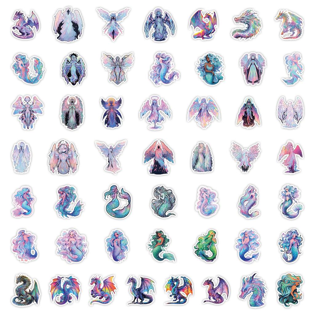 50 New Angel Holographic Stickers Skateboard Suitcase Computer Decoration Stickers Waterproof Creative Hand Note Stickers