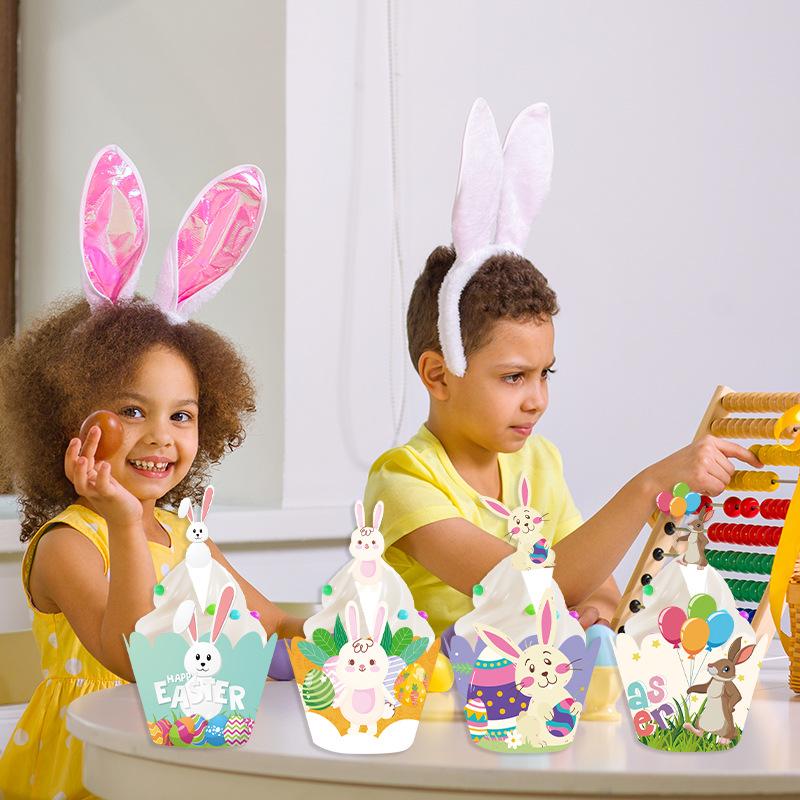 6/12pack Cartoon Easter Bunny Cupcake Wrappers Rabbit Egg Cake Topper for Easter Spring Party birthday Decor Dessert Supplies