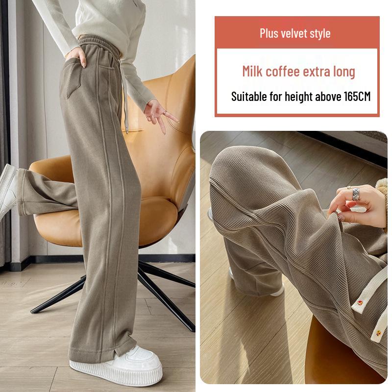 Women's Fleece-Lined Narrow Leg Trousers - Autumn/Winter 2024 Wide Leg Petite Sport Casual Pants