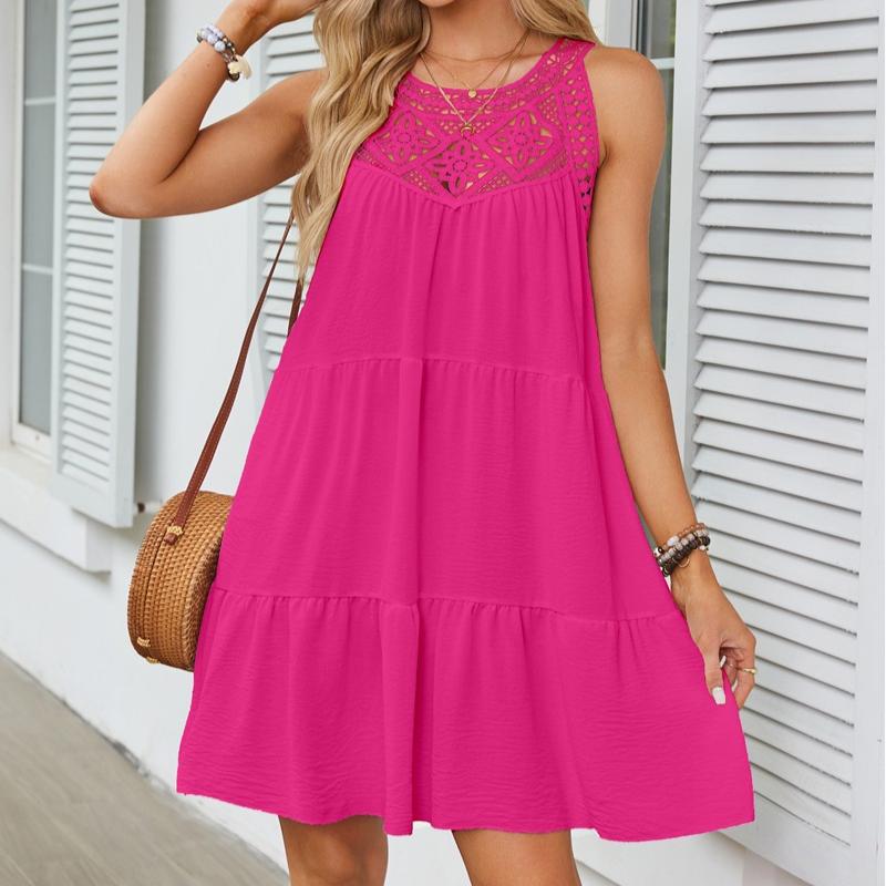 

VEZFAA Женская мода лето весна однотонный принт без рукавов свисающий вырез свободная талия повседневные платья XXL