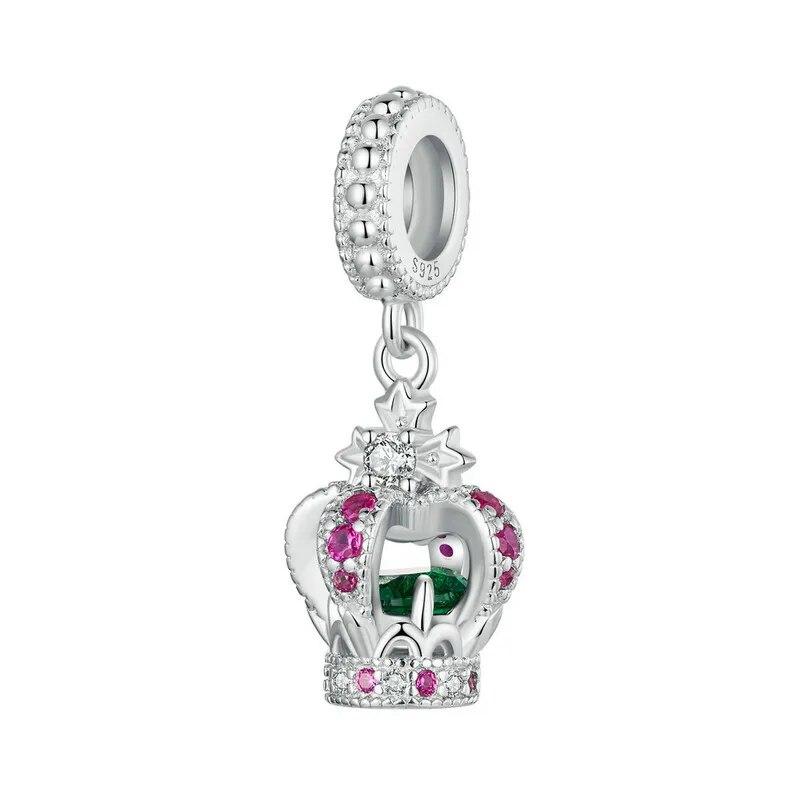 

BAMOER Стерлингового Серебра 925 Изысканная Корона Принцессы Шарм Бусины Розовый Зеленый CZ Подвеска для Браслетов DIY Аксессуары BSC952