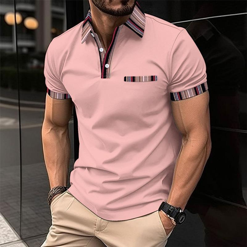 Herren neues Brust-Fake-Tasche Farbe passend Knopf lässig vielseitig T-Shirt POLO-Shirt