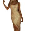 Gold Sequin Halter Neck Slit Dress - Sexy European & American Style for Spring/Summer Parties
