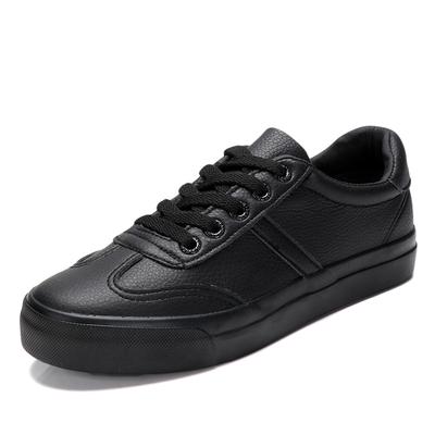 New Low-top Breathable Soft Leather Black Shoes Women's Sneakers Student Lace-up Skateboard Shoes All-black Work Shoes
