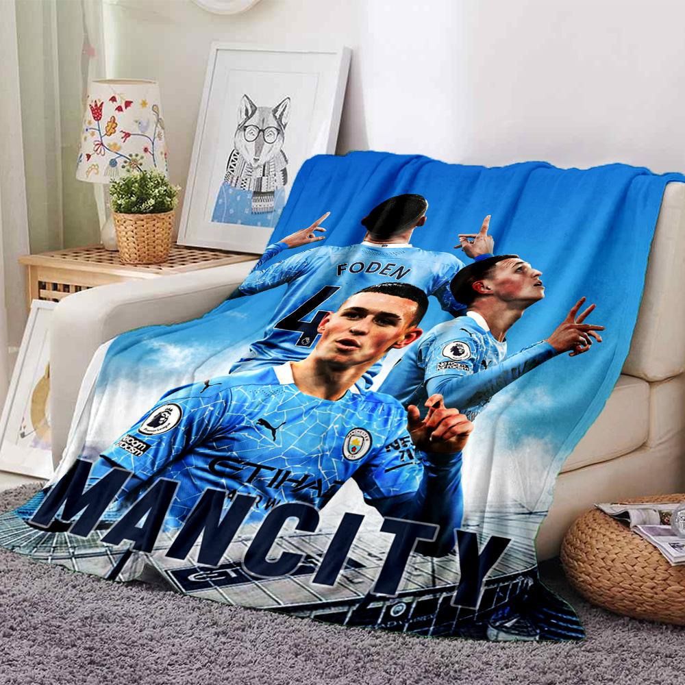 Man City Foden Spieler Collage Druck Flanell Überwurf Weiche Plüschdecke für Sofa Couch Schlafzimmer Fußballfan Heimdekoration