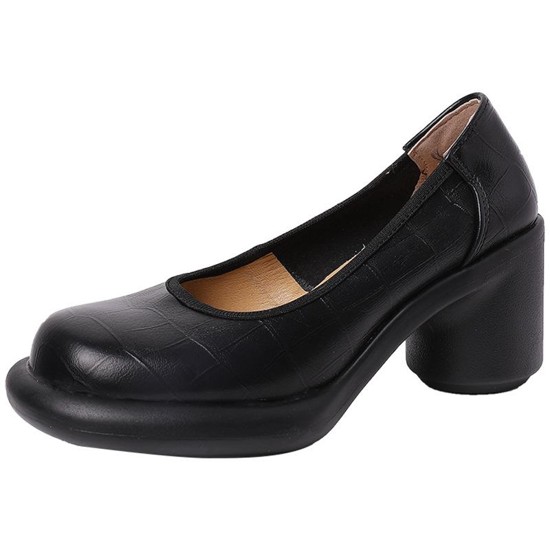Spring new retro round head small leather shoes women's thick heel one pedal Mary Jane shoes shallow single shoes