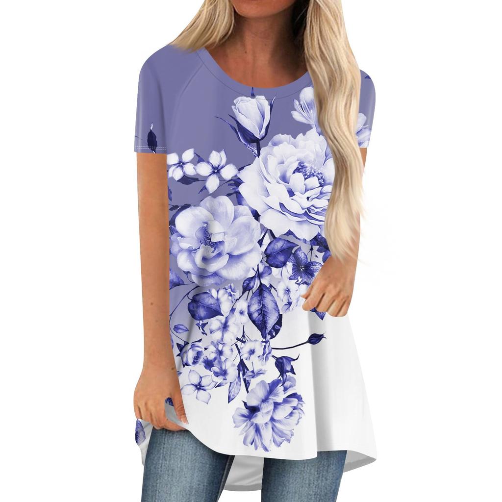 Summer Floral Flower 3D Print Long T-Shirts Women Casual Streetwear Short Sleeve T Shirt Oversized Y2K Tees Tops Woman Clothing