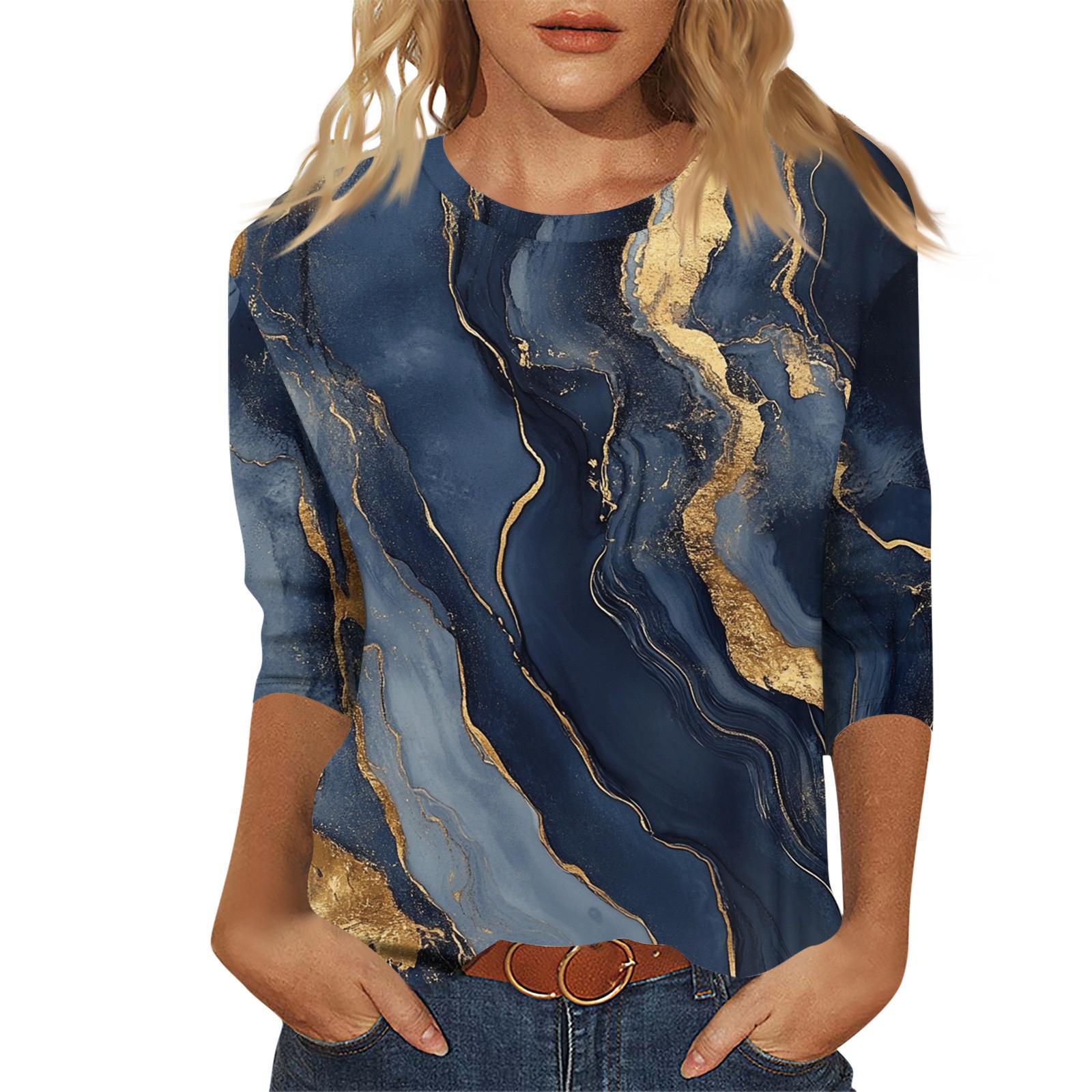 

Женский модный повседневный пуловер с рукавом семь четвертей, модный принтованный топ XXL циан