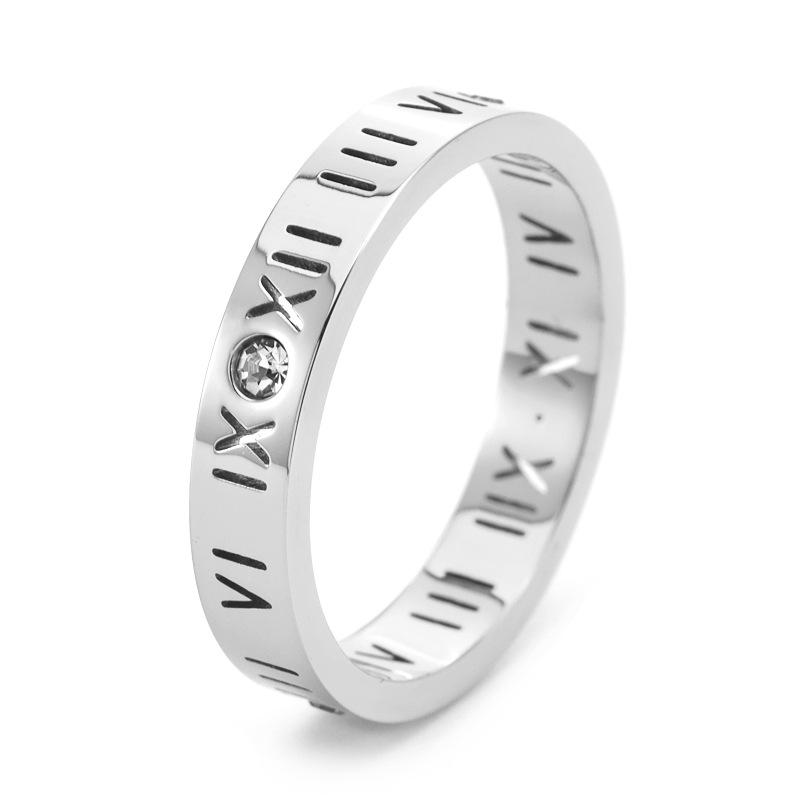 Titanium Steel Roman Numerals Diamond-encrusted Ring Non-fading Personalized Ring Men's and Women's Rings Couple's Rings