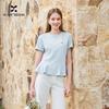 Fragrant Shadow Lotus Leaf Edge Waist T-shirt for Women 2026 Summer New Blue Round Neck Short Sleeve Design Sense Shoulder Top