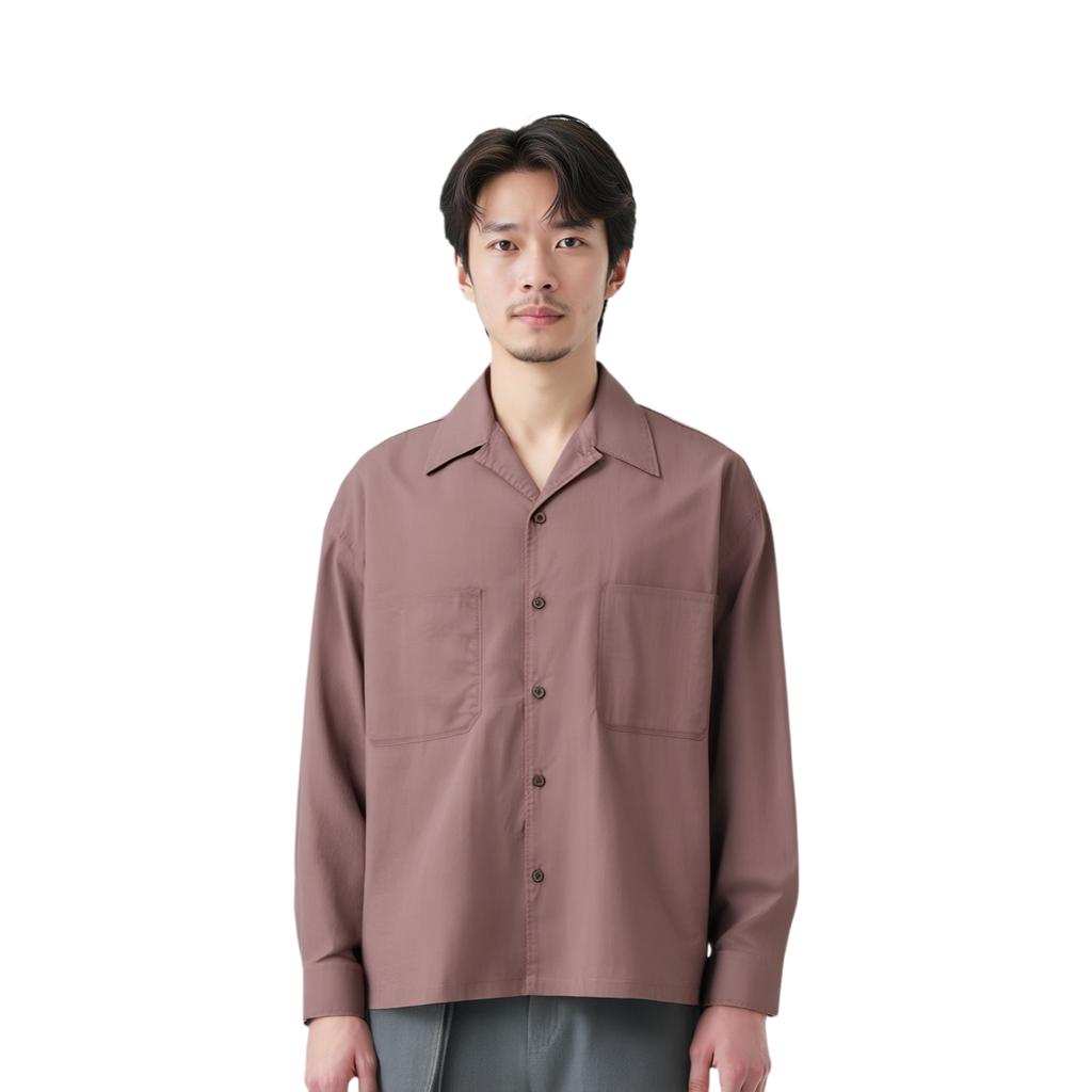 UNIQLO SS24 U Series Solid Color Button-Down Long Sleeve Shirt Men shirts Brown 464936-36