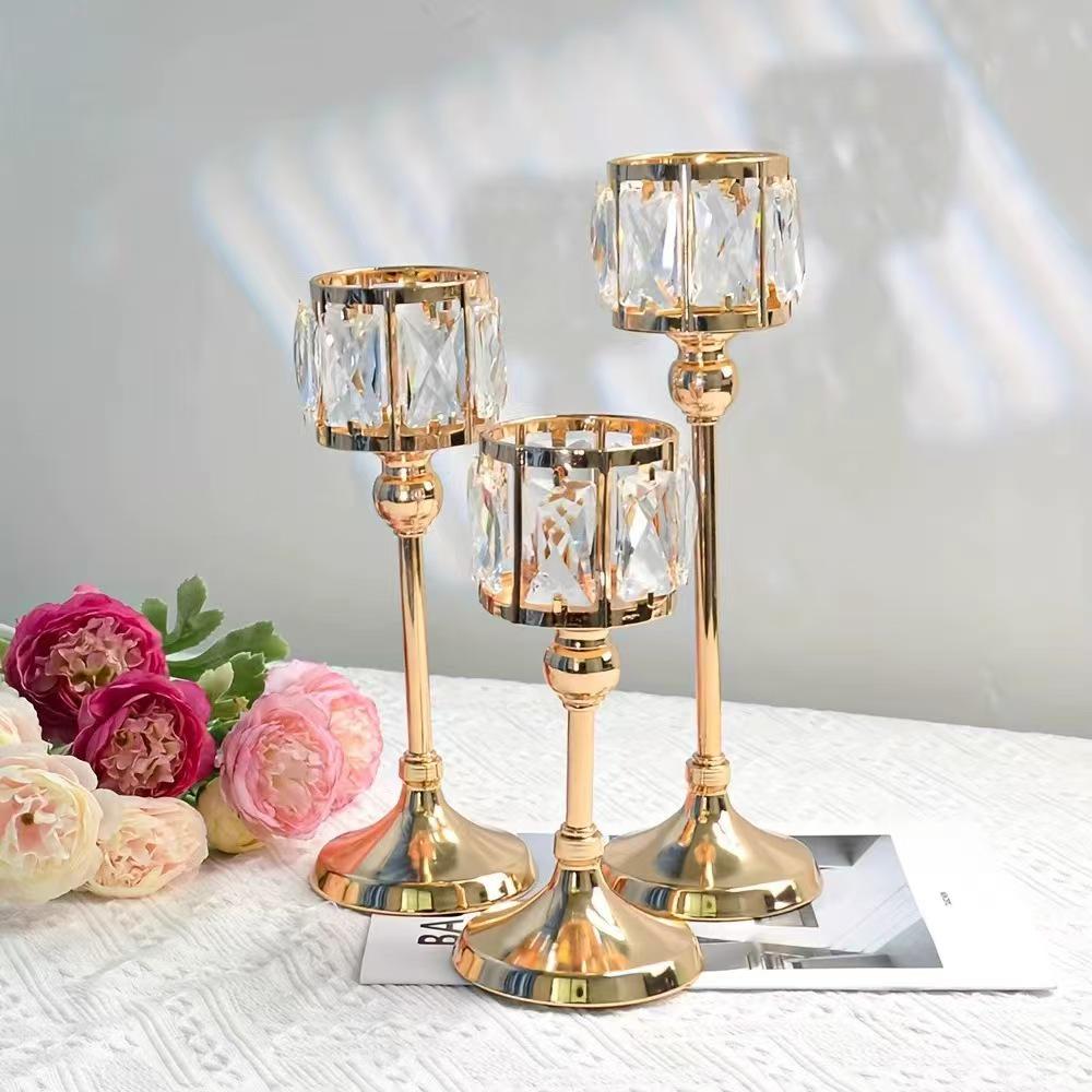 European Gold Crystal Candlestick: Elegant Iron Art for Home Decor, Weddings, and Candlelight Dinners