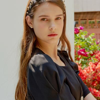 LUDE Floral Crystal Pearl Hairband _ Black