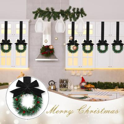 Christmas Mini Cabinet Wreath with Ribbon Bows Red Berries Artificial Small Kitchen Wreath for Window Wall Front Door Farmhouse Xmas Decor