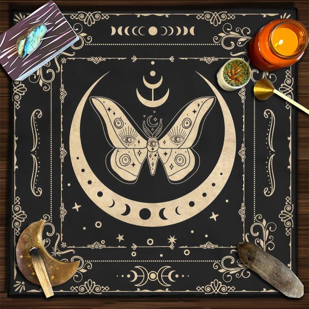 Tarot Card Tablecloth Altars Cloth Moon/Butterfly/Flower Tablecloth Astrology Divinations Non-Slip Mat Tapestry Decors