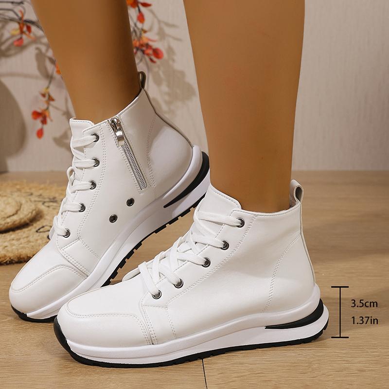 Fashion White High Top Platform Sneakers for Women 2025 Autumn Lightweight Casual Sports Shoes Woman Thick Sole PU Leather Ankle Boots