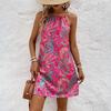 Vestido de Verão com Estampa Sem Mangas com Alça e Sexy para Férias Femininas