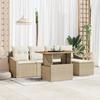 VidaXL 6-Piece Garden Dining Set with Cushions Beige Poly Rattan Acacia 3349826