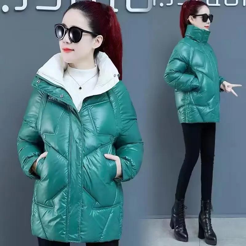 Women's Autumn and Winter Color Clash Standing Collar Warm Jacket Long Sleeve Temperament Cozy Top