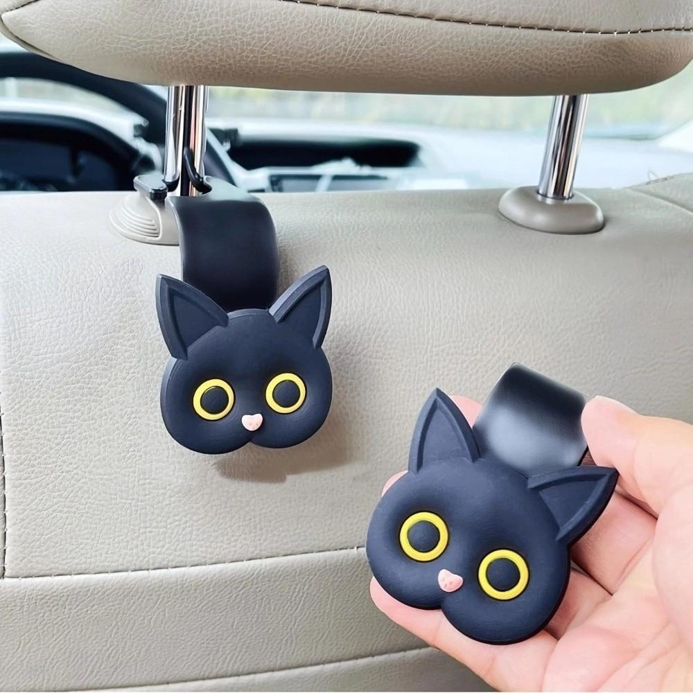 2Pcs Cartoon Cat Car Seat Headrest Hooks Multi-function Front Seat Headrest Organizer  Universal