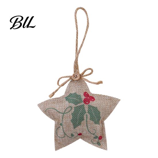 Festive Garland Hanging Supplies Burlap Christmas Ornaments, Rustic Linen Fabric Decoration, Tree Ball Stocking Decor Star Shaped Vintage Farmhouse