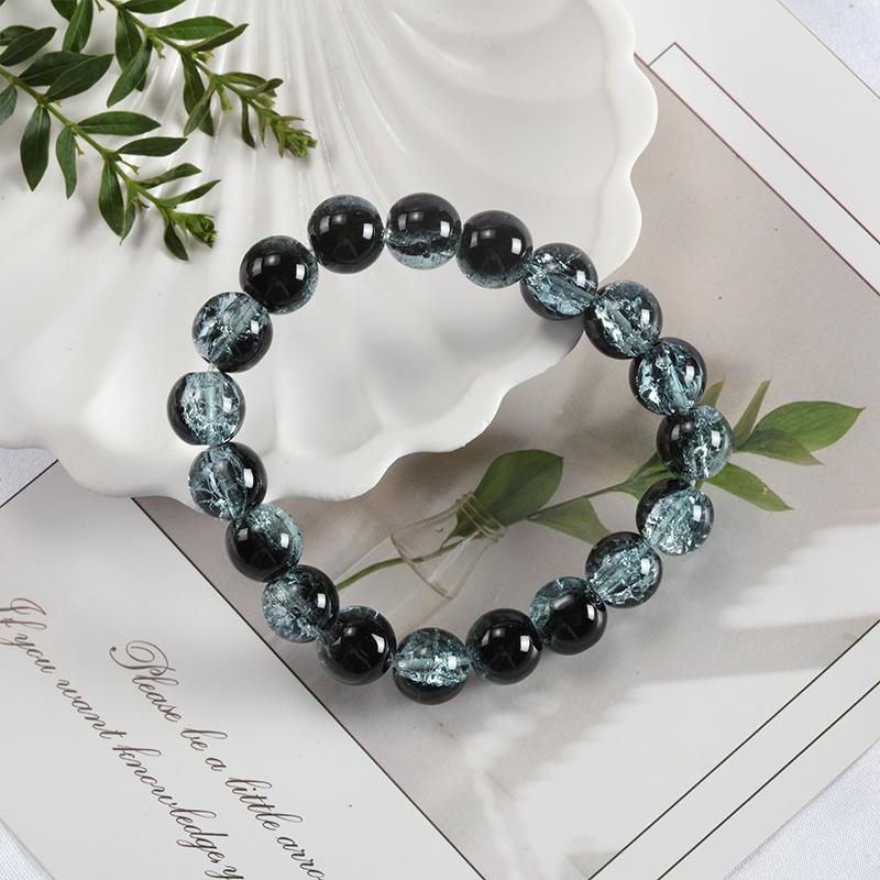 10mm Y2K Style Cracked Bead Bracelet, Multi Color Glass Round Bead Women's Fashion Jewelry Suitable For Daily Wear