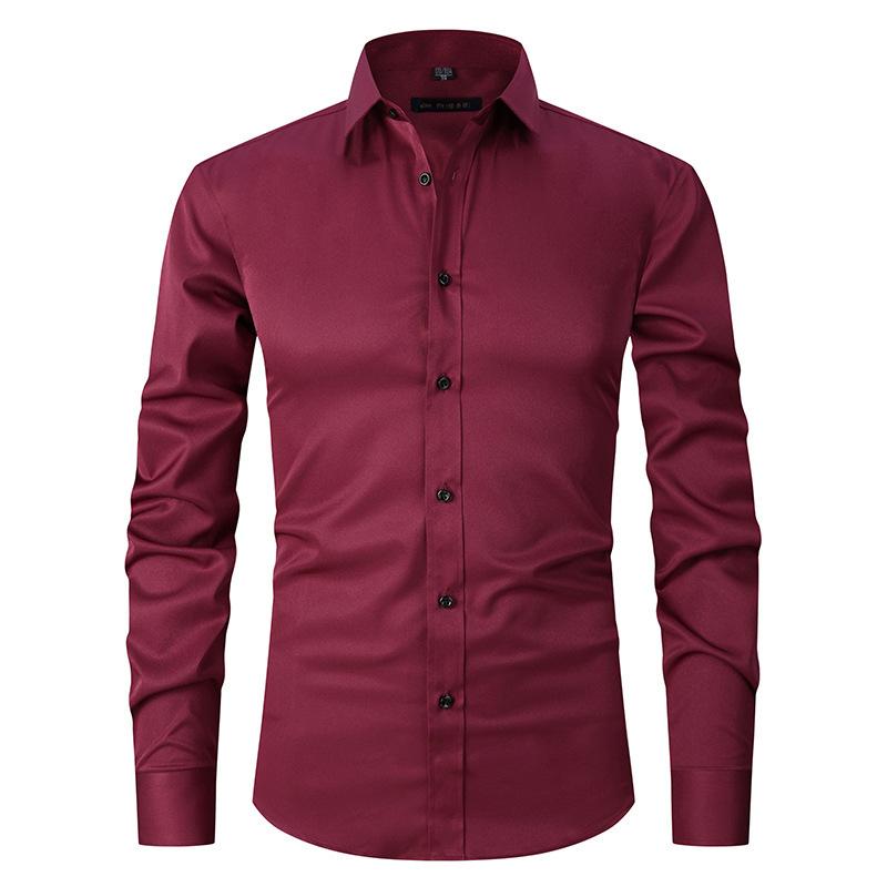Chemise à manches longues pour hommes, blanc, noir, gris, hauts à boutons, à la mode, pour hommes d'affaires, haut à revers, Slim, solide, chemises de base