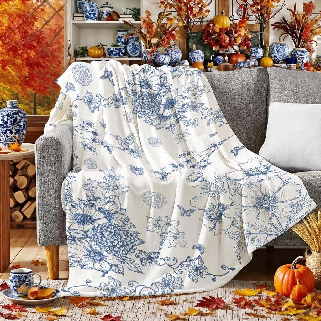 Vintage Flower Blanket Birthday Christmas for Women Girl Gift Spring Floral Blanket Soft Cozy Plush Flannel Fleece Throw Blanket