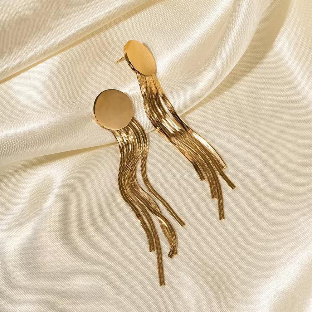 316L Stainless Steel Gold Color Tassel Earrings For Women Fashion Trendy Ear Pendant  Party Wedding Gift
