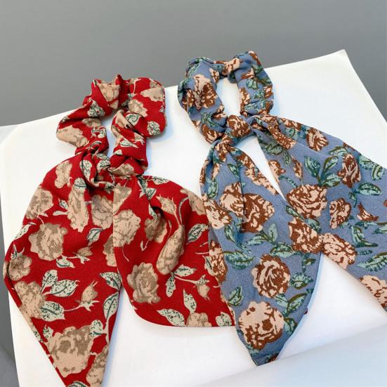 Hair Tie Floral Print Long Ribbon Chiffon Fabric Hair Rope Easy to Wear Bun Half-Tied Hairstyles Ponytail Holder Hair Accessory