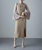 Pleated Bell Sleeve M [etoll] I-line Dress, One-piece, Wedding, After-party, Formal, Beige,
