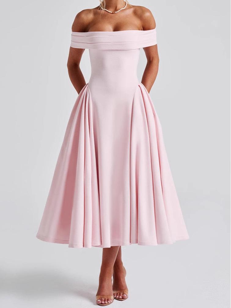 2025 Spring Fashion Solid Color Off-the-Shoulder Backless Bandeau Dress for Women