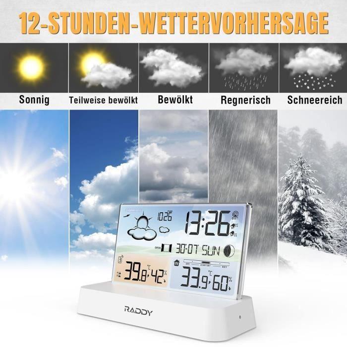 Station météo - raddy - dt6 - horloge radio-pilotée - thermomètre hygromètre - prévisions météo