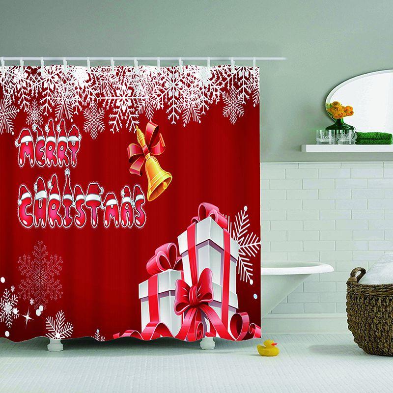Festive Christmas Gift Boxes In Snow Shower Curtain Waterproof Fabric With Hooks