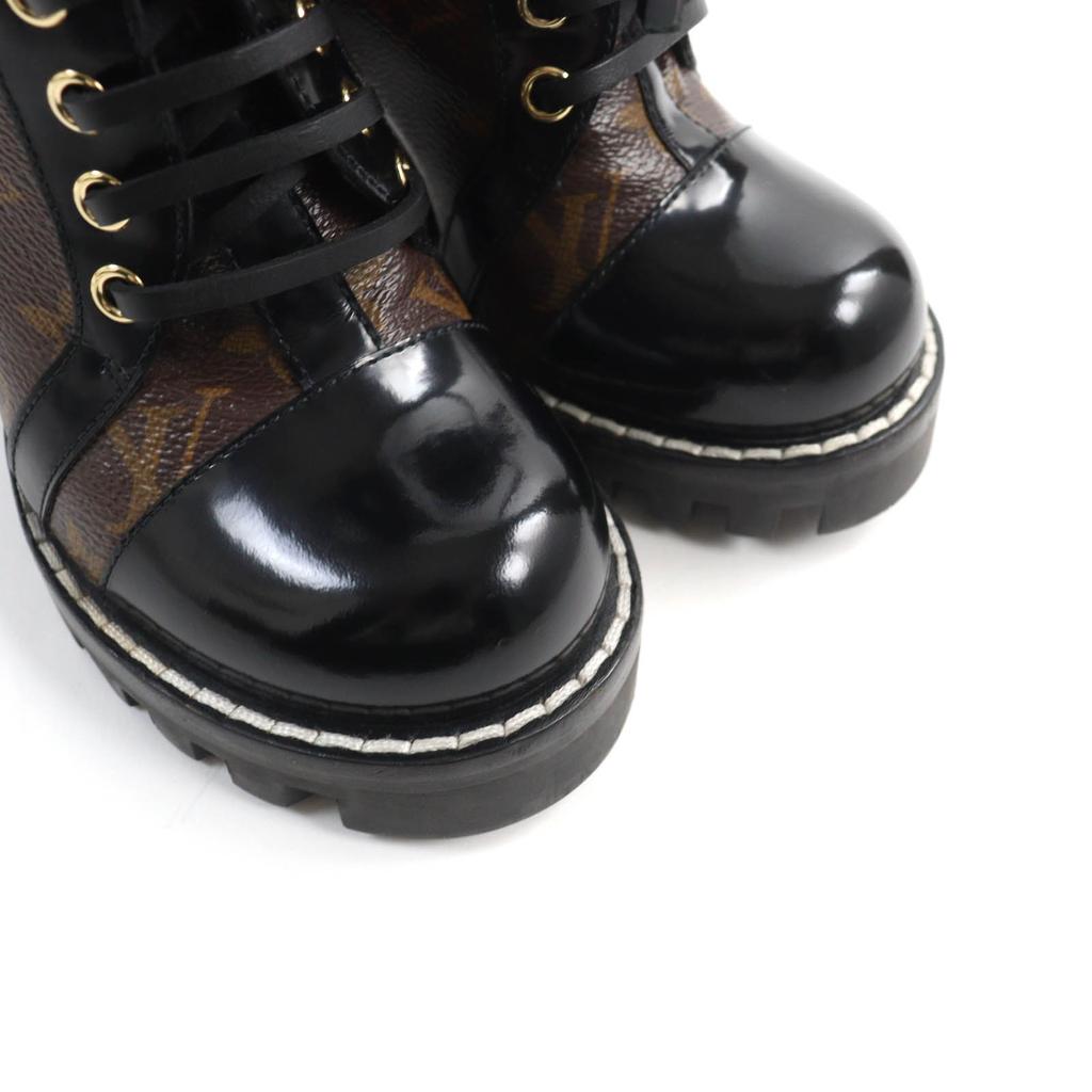 Excellent LOUIS VUITTON Ankle boots Lace Up Brown black Monogram canvas Women 35 Used
