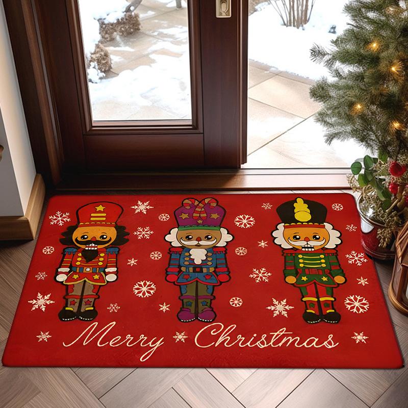 1pc Christmas Nutcracker Design Doormat - Festive Home Decor Mat, 1.2cm Thick Non-Slip Machine Washable Polyester, High Traffic Large Size for Indoor