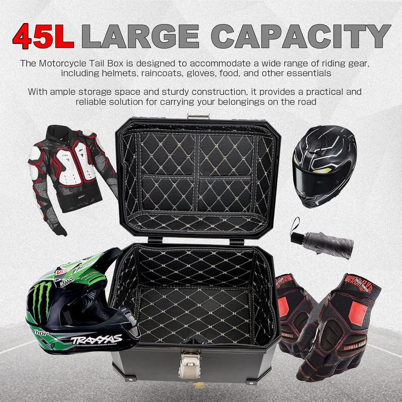 45L Universal Large Motorcycle Capacity Tail Box Lockable Luggage Helmet Box Design Waterproof Storage Carrier Rear Tour Box