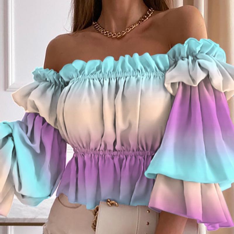 Women's One Shoulder Neck Sexy Fashion Long Sleeve Waist Shirt